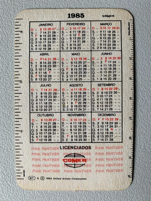Calendários de 1985 - Pantera Cor de Rosa / Pink Panther