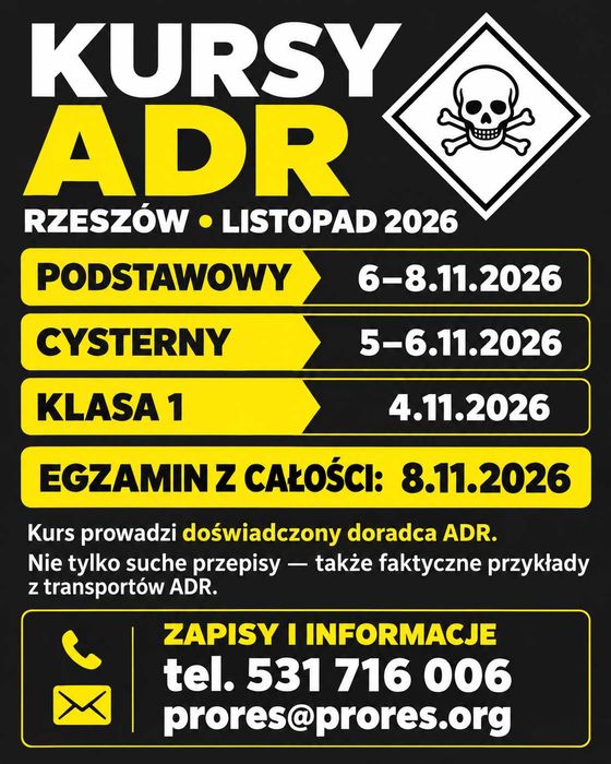 Kursy ADR Rzeszów - terminy do końca roku