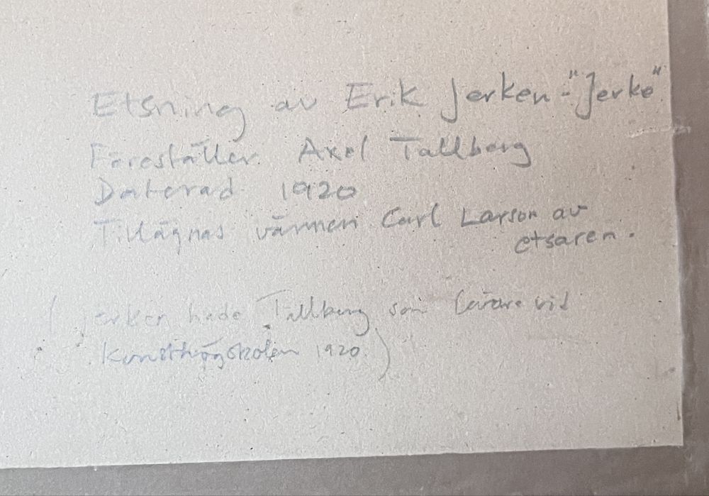 Akwaforta Erik Jerken wg Carla Larsona 1920r - prof. A. Tallberg