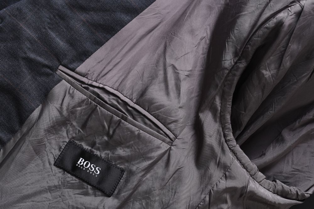 HUGO BOSS ANGELICO grafitowa marynarka męska w kratkę Pure New Wool 52