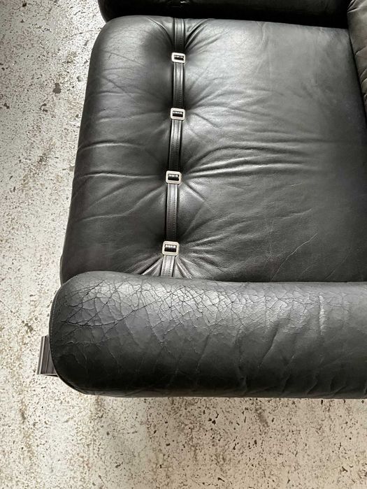Sofa mid century skóra palisander chrom lata 60 70 vintage design