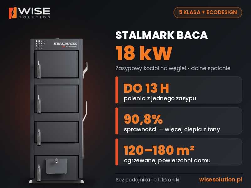 Kocioł piec na węgiel groszek STALMARK BACA 18 kW 5 klasa Ecodesign