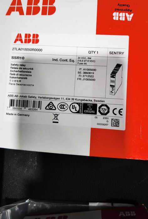 ABB Jokab Sentry SSR10 Dual-Channel Safety Relays, 24 VDC.64741082065666122