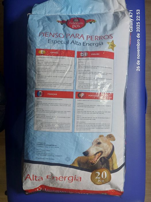 Ração alta energia tolecam para cães 20kg