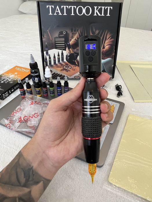Kit Tatuagem S/ Fios COMPLETO Máquina/ Pen, Pele Treino NOVO