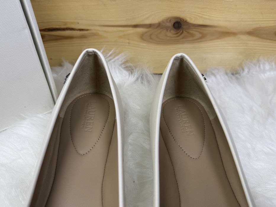 Ralph Lauren Jayna baleriny ecru beżowe damskie skóra naturalna