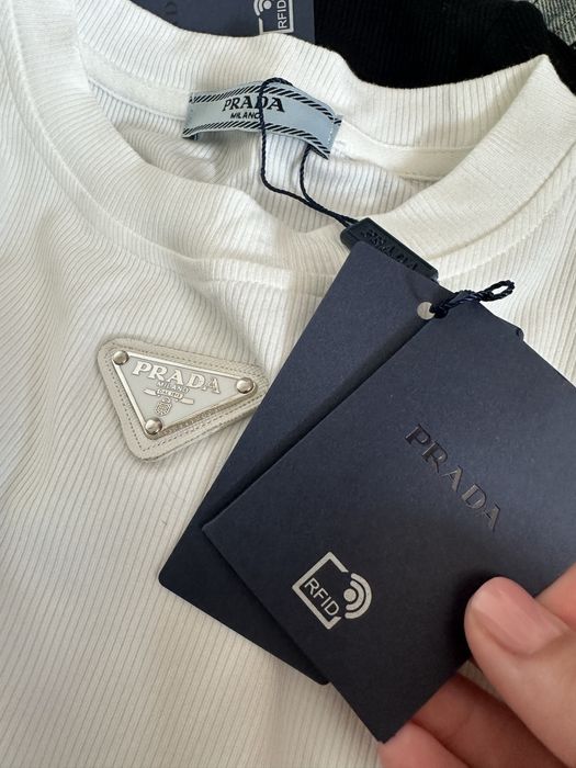 Лонгслів лонг в рубчик чорний білий Прада Prada S M L XL