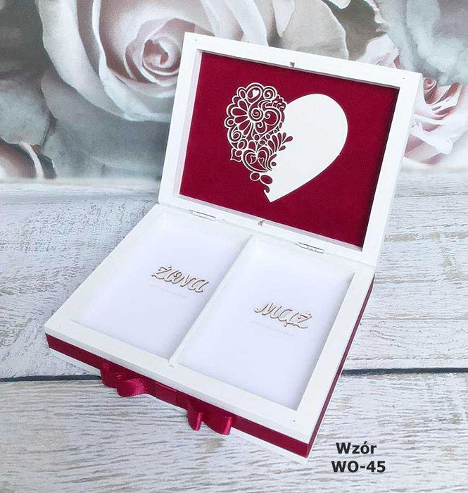 Pudełko na obrączki koperty wieszaki księga gości z grafiką