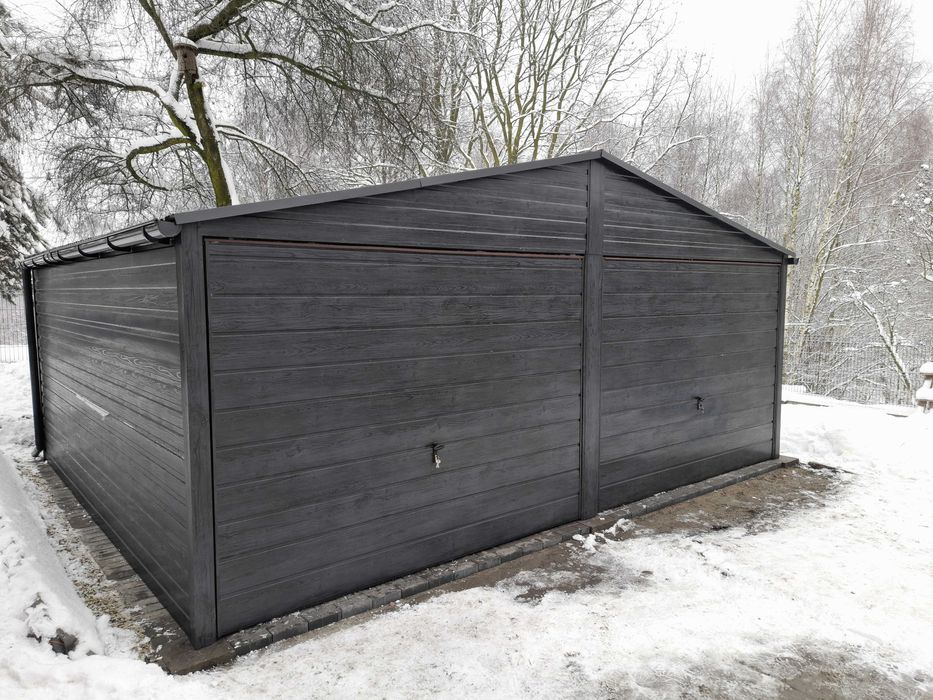 Garaż podwójny 6x5 dwuspadowy - nowość ! kolor antracyt drewnopodobny
