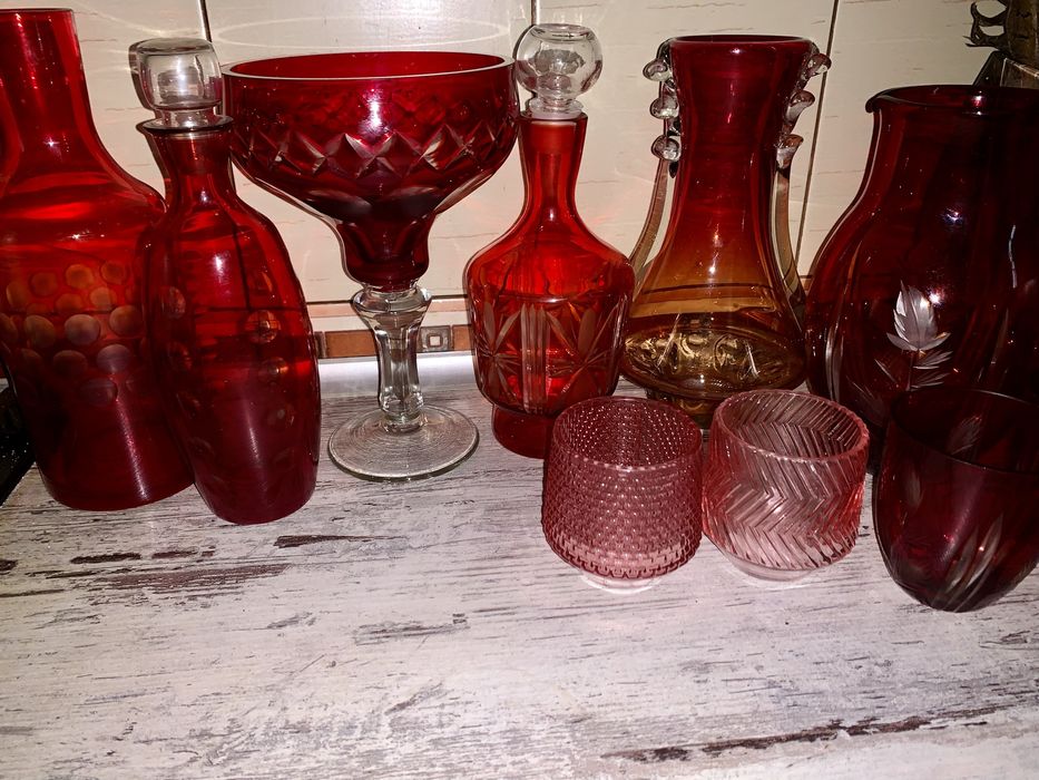 Фруктовница ваза кувшин  красное  стекло хрусталь