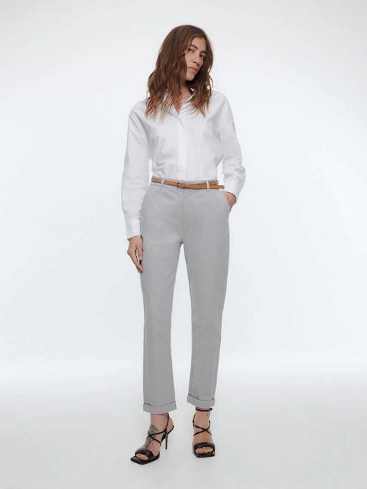 Spodnie chino z paskiem szare Dżinsy, klasyczne spodnie