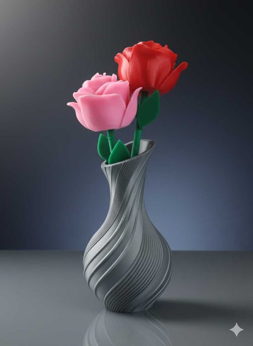 Zestaw róż 3D w wazonie – wybierz własne kolory – druk 3D ozdoba