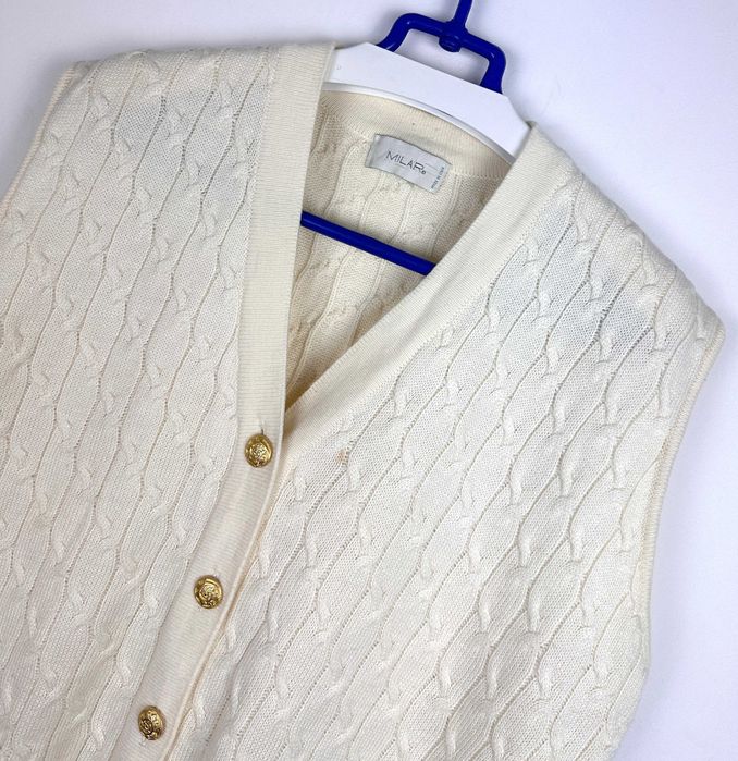 Kamizelka wełniana kremowa sweter bezrękawnik Italy r. L