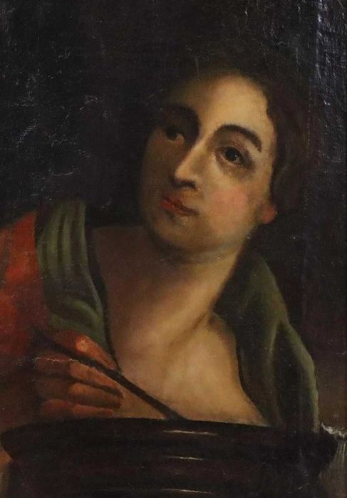 Kobieta przy wieczerzy, stary obraz XVII/XVIII wiek