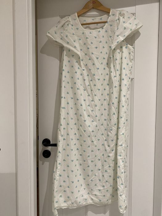 Koszula nocna biała real vintage retro niebieskie kwiatki L