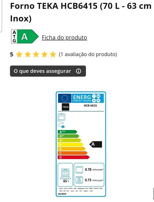 Forno TEKA HCB6415 (70 L - 63 cm - Inox)

Energetic Certification - A