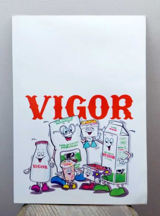 Antiga garrafa leite Vigor pirogravada + desdobrável publicitário