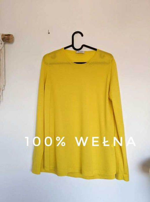 Wełniany sweter Maerz 100% wełna żółty virgin wool premium