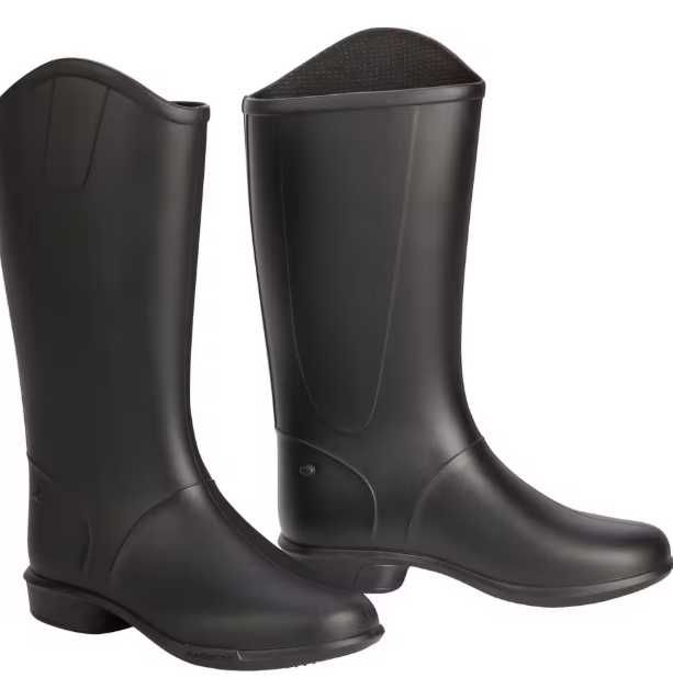 Botas pretas de equitação e calças de equitação bejes e pretas, cada 5€