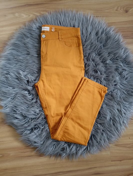 Spodnie damskie skinny musztardowe L