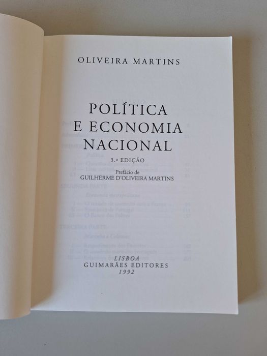 Política e economia nacional - Oliveira Martins, 3ª edição, 1992