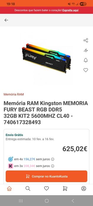 DDR5 32GB RGB Kingston Fury Beast