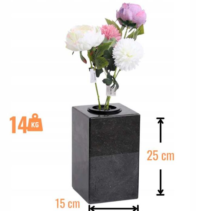 Wazon Granitowy Nagrobny CZARNY  Kwadrat