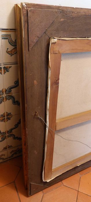 Quadro tela óleo grandes dimensões, moldura rica