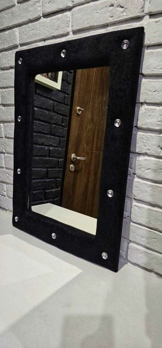 Lustro, Styl Glamour, Pikowane, Czarne, Kryształki