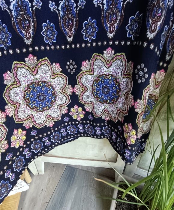 L biust 52x2 długa boho folk z haftem sukienka paisley hippie