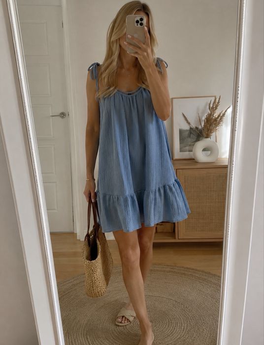 Muślinowa sukienka falbanki lato boho letnia styl zara