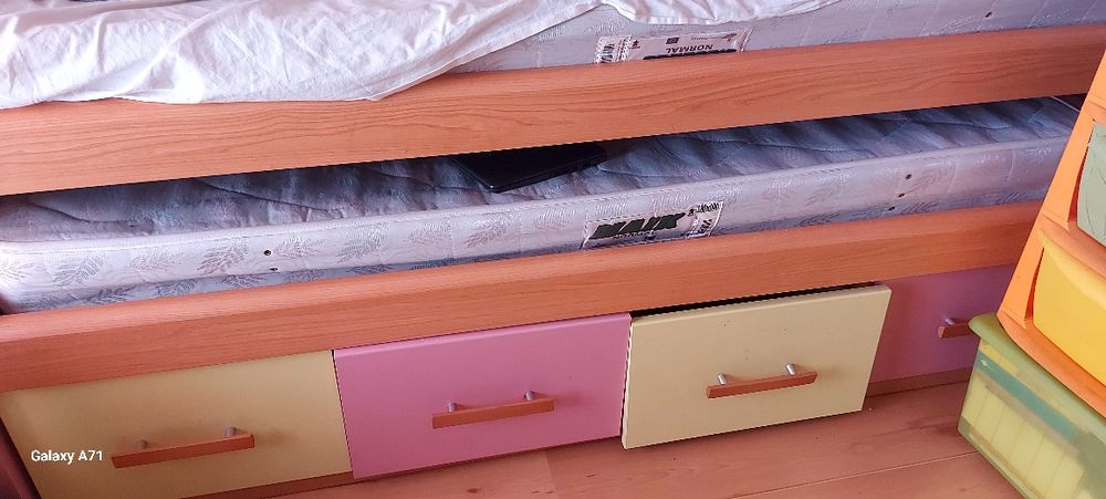 Double bed, 2 mattresses, with storage drawers