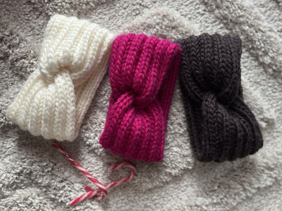 Opaska wełniana ecru handmade