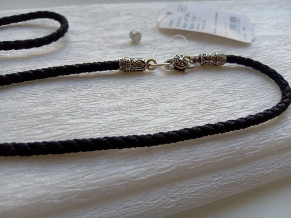 Шелковый шнурок 50 см 55 и 60 см жгут шовковий серебро 925 оберіг