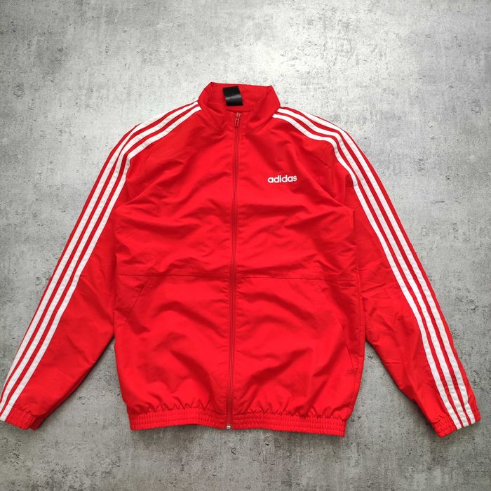 MĘSKA Bluza Rozpinana Czerwona 3 Paski Adidas Sportowa Casual Suwak