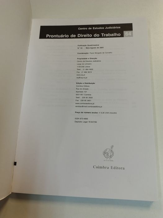 Prontuário de Direito do Trabalho, n° 64

N° 64, Maio - Agosto de 2003