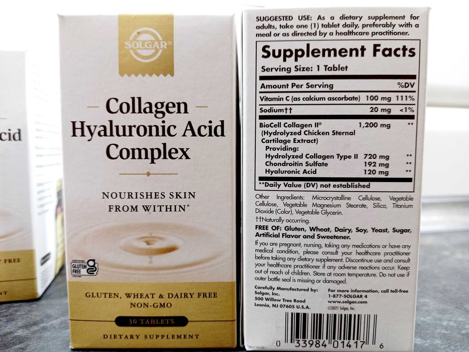 Solgar, Collagen Hyaluronic Acid Complex (30 таб.), коллаген, колаген