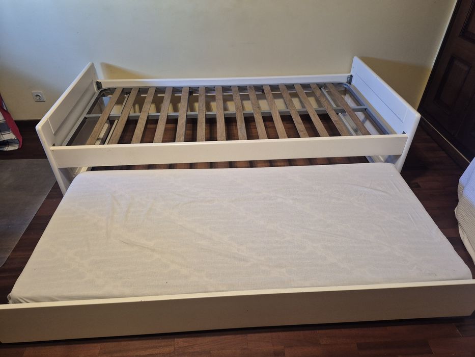 Cama de Solteiro/Casal Branca – Cama Auxiliar com Estrado