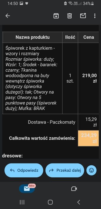 Śpiworek z kapturem Duży - 110 cm