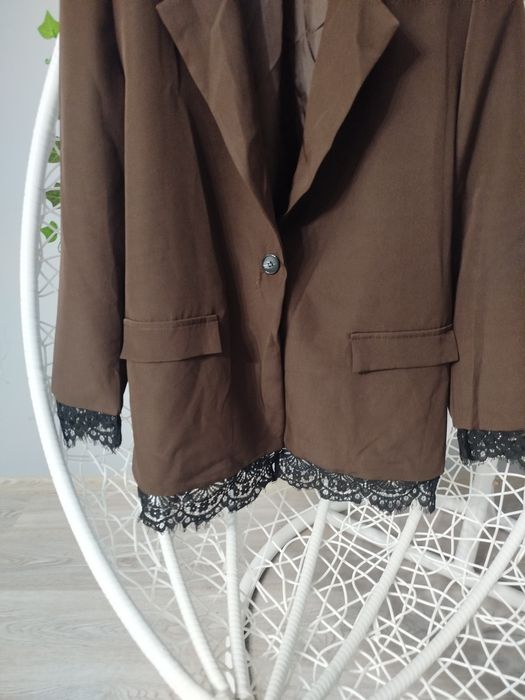 Marynarka z ozdobną koronką brąz/czekolada Oversize Plus Size