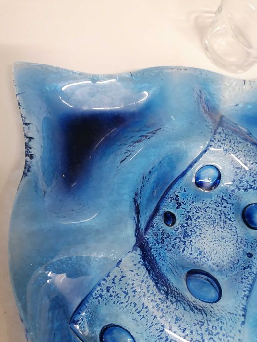 Travessa-cinzeiro em Vidro Artístico Azul Vintage, Estilo Murano
