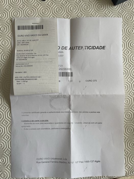 Anel de ouro branco 9k
