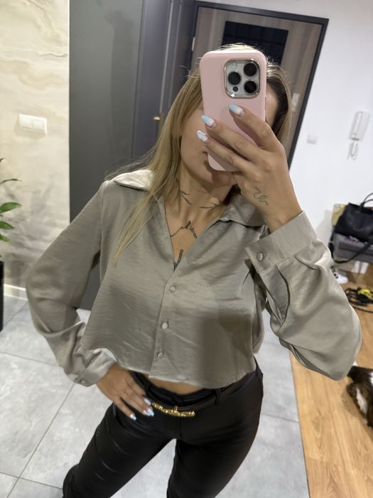 Koszula satynowa Zara khaki