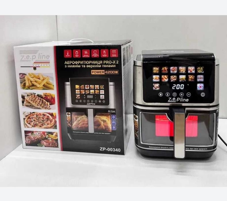 Новий! 13 литров!Аэрогриль  ZP-00390 ДВА тена!Аэрошриль .Фритюрница.
