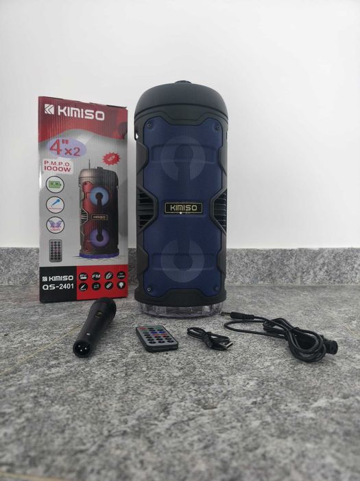 Coluna Bluetooth Kimiso QS-2401 | 1000W | Karaoke | LED | Microfone |
