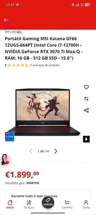 Portátil Gaming MSI Katana RTX GeForce 3070