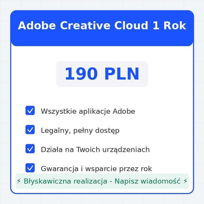Adobe Creative Cloud Cały Pakiet | 1 Rok Full Wersja Legalnie Wsparcie