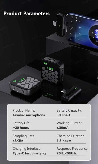 Беспроводной микрофон 2в1 для Type-C и iOS с шумоподавлением