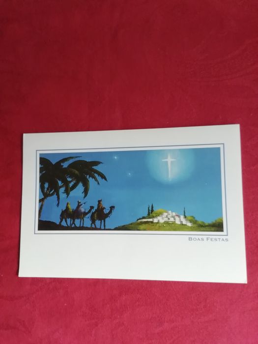 Postal Boas Festas, pintado com a boca