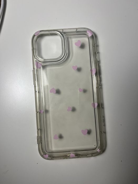 Capa de Iphone 13 transparente com mini corações rosa